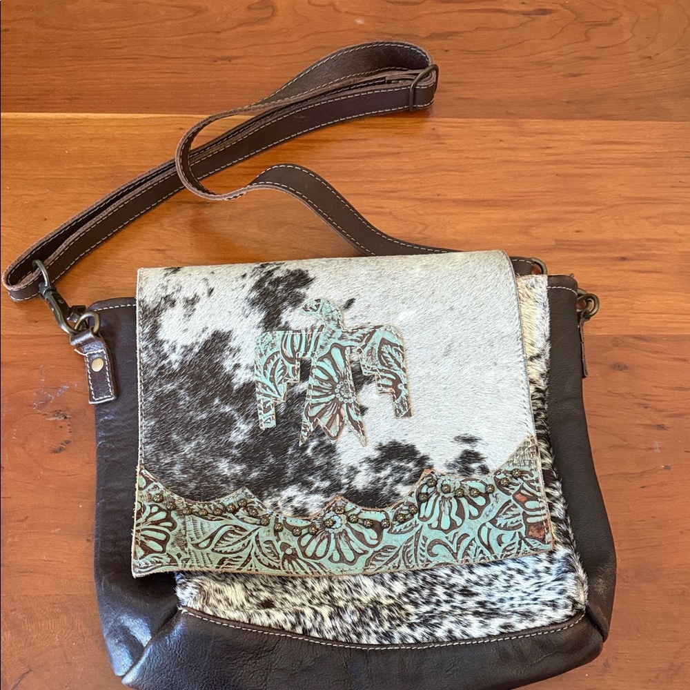 Myra Bag Black and Brown Cowhide Crossbody